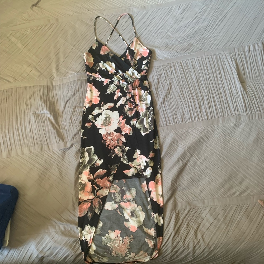 Body on slit dress with criss cross straps
